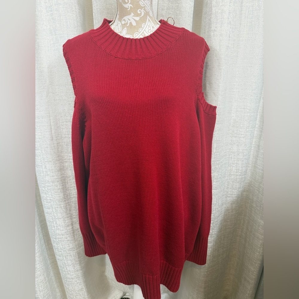Susan Graver Red Cold Shoulder Knit Sweater Women’s 3X Cotton Blend Pullover - Picture 2 of 12